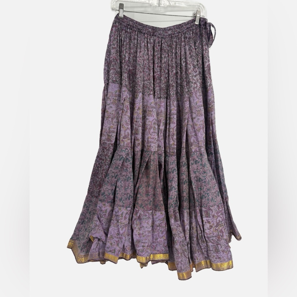 Barocca Tribal Amelie Waist Glow Purple and Gold Silk Skirt